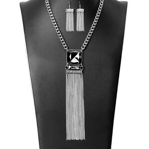 Paparazzi Silver Necklace with Black Gem and Tassels